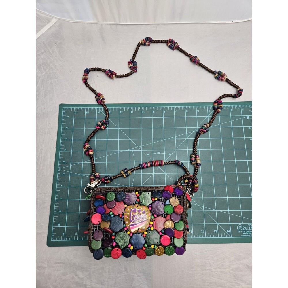 Boho Clutch Handmade Rainbow Coconut Shell Wristlet from Ghana Colorful Dots